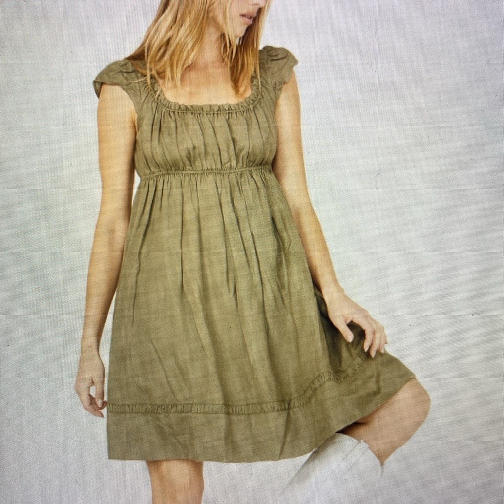 Cleo + wolf baby doll dress Green XL linen blend